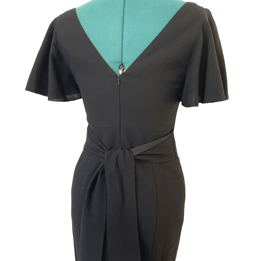 Ted Baker London Black 100% Wool Flutter Sleeve V-Neck Sheath Dress Size 2 - Picture 8 of 12